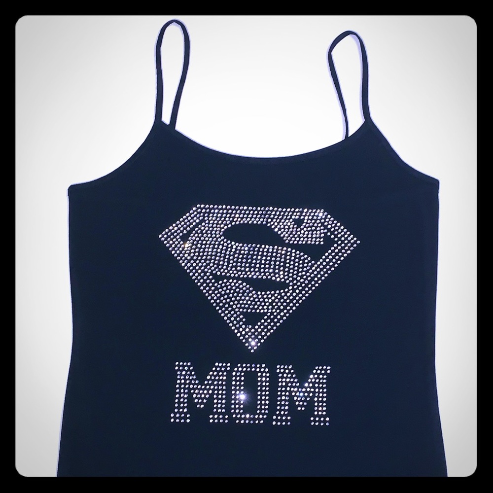 Super Mom bling black tank New